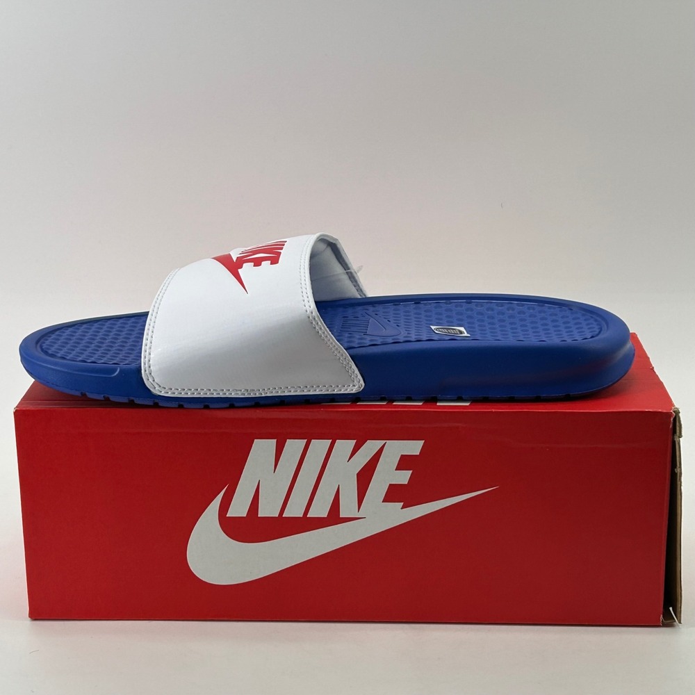 Nike Benassi JDI Slide Sandals Mens Size 12 Blue White Red 343880-410 New In Box